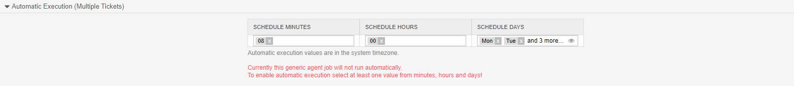 Generic Agent Schedule Settings