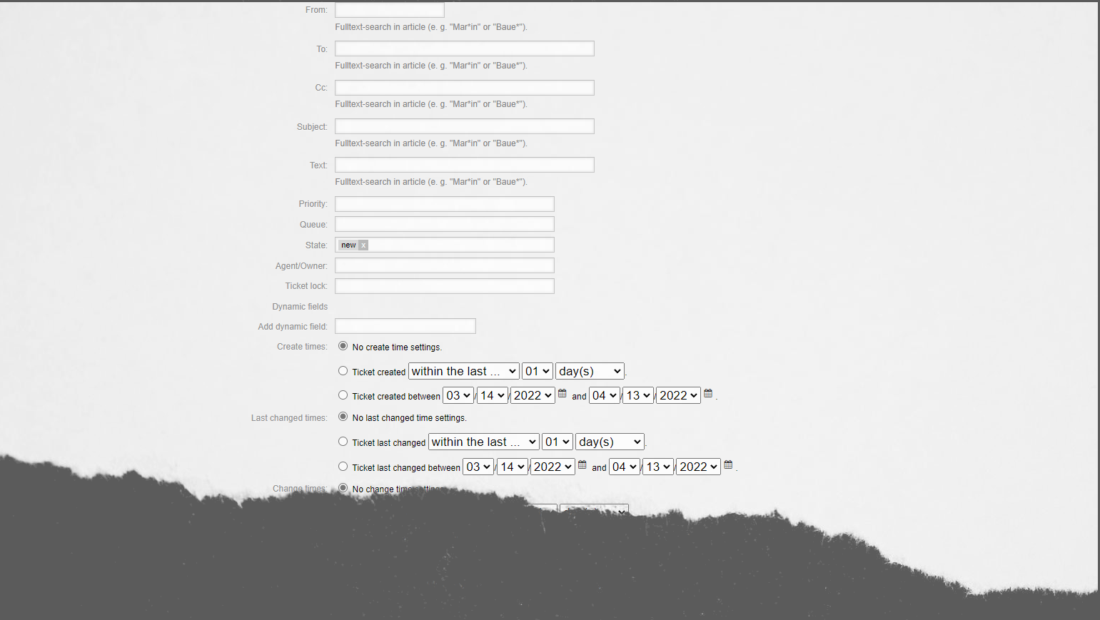 Ticket Selection Settings